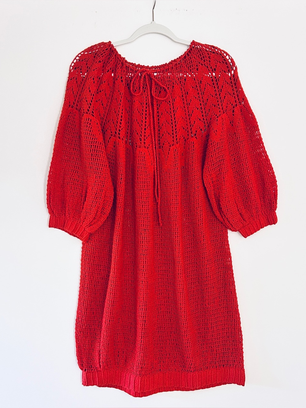 Korovilas Anthropologie Red Crochet Isabel Dress Beach Cover Up Size Medium